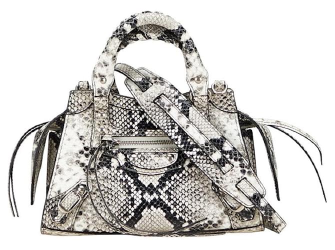 Borsa 2 in 1 Balenciaga Neo Classic City in pelle di pitone stampata Nero