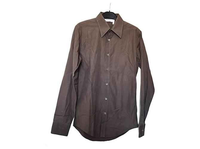 Camicia vintage da uomo slim verde kaki di Yves Saint Laurent Rive Gauche Taglia 38/17 Cachi