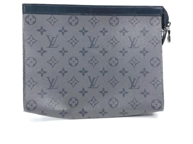 Borsa Clutch Voyage Pouch Monogram Eclipse Reverse di Louis Vuitton Marrone Nero Monogramma