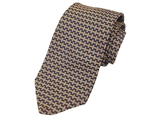 Cravatta da tennis H Pattern di Hermès Arancione Blu navy