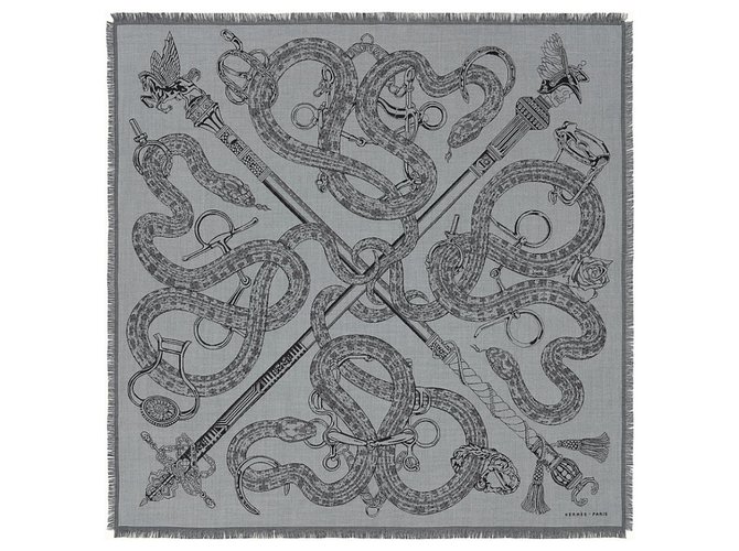 Sciarpa Hermès Caducee Rock 100 Nero Grigio