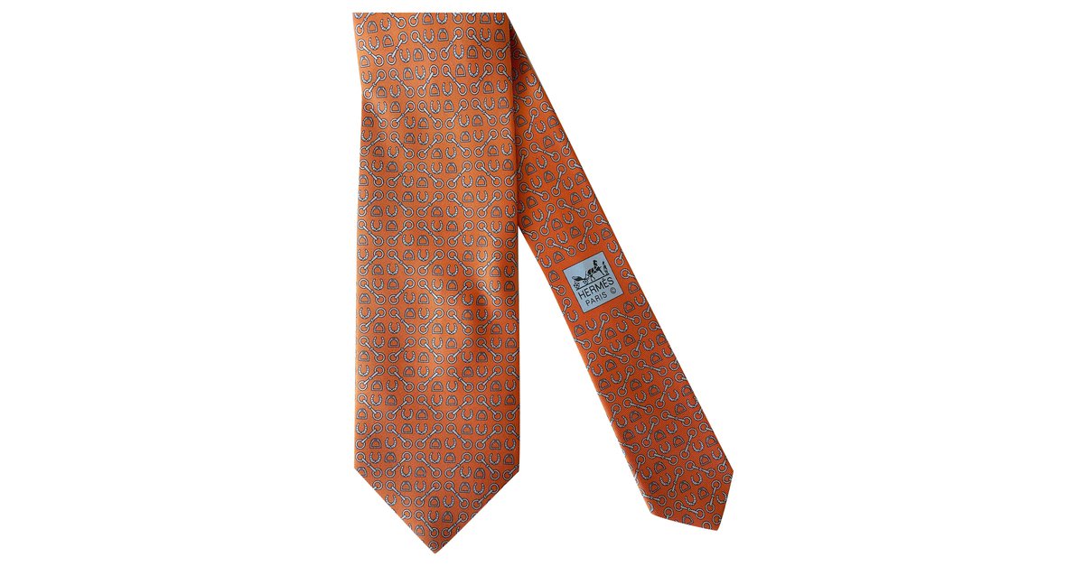 Hermès Cravate Lucky Charms Arancione Grigio