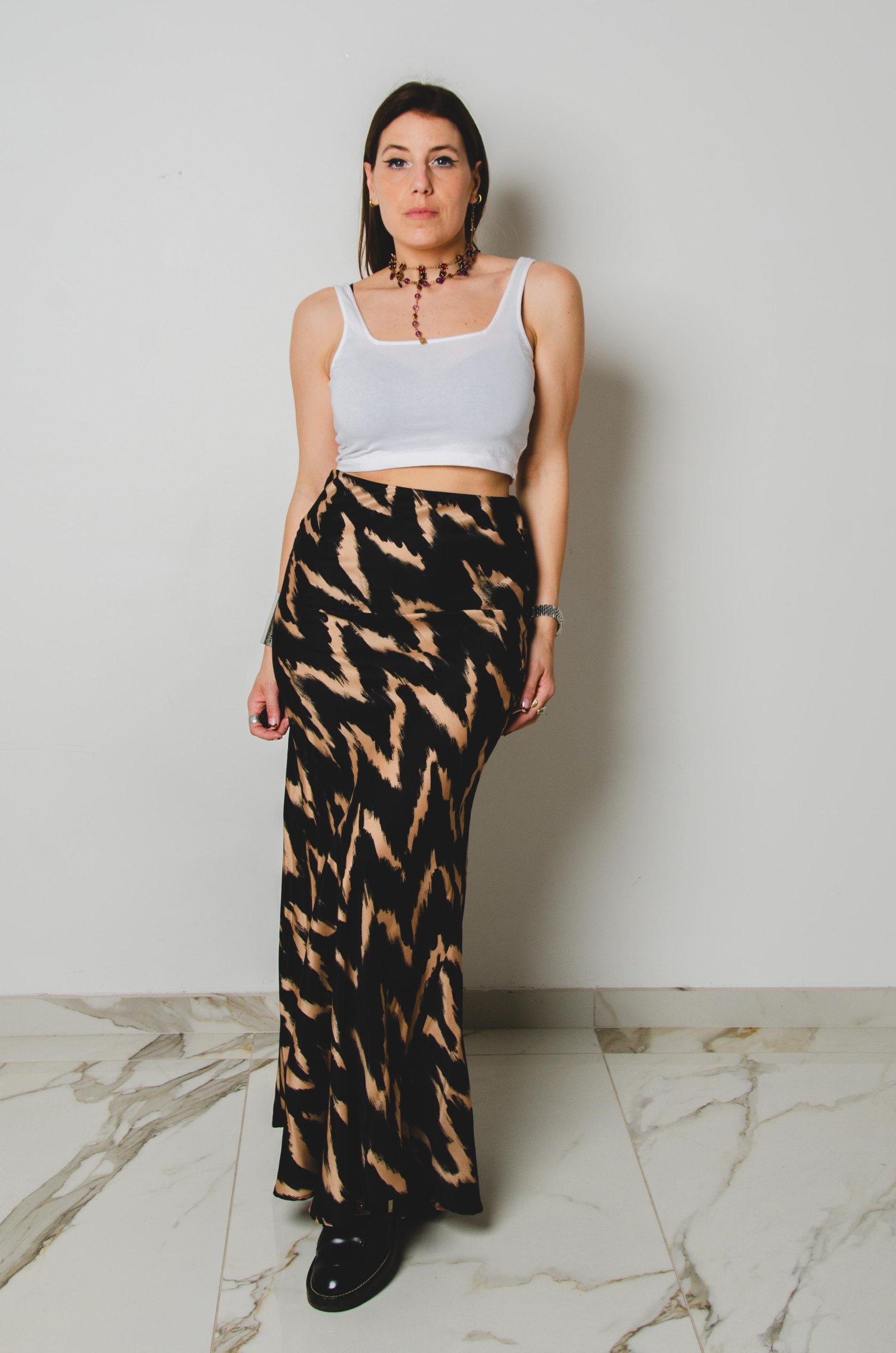 251 Gonna sartoriale EASY in viscosa fantasia astratta Taglia 1