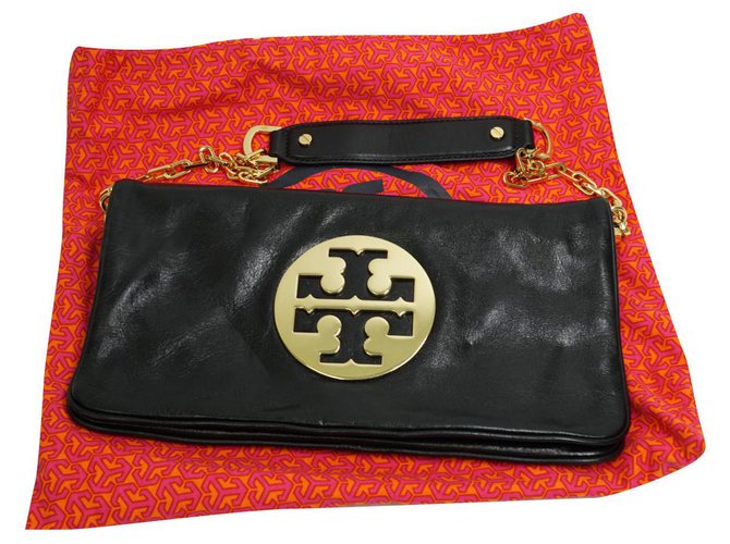 Pochette Tory Burch Reva in pelle nera metallizzata Nero