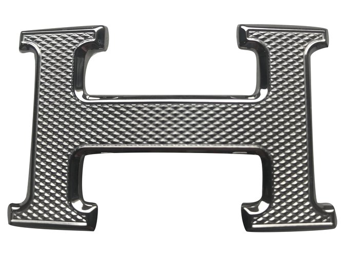 Fibbia Hermès in acciaio guilloché palladio Argento