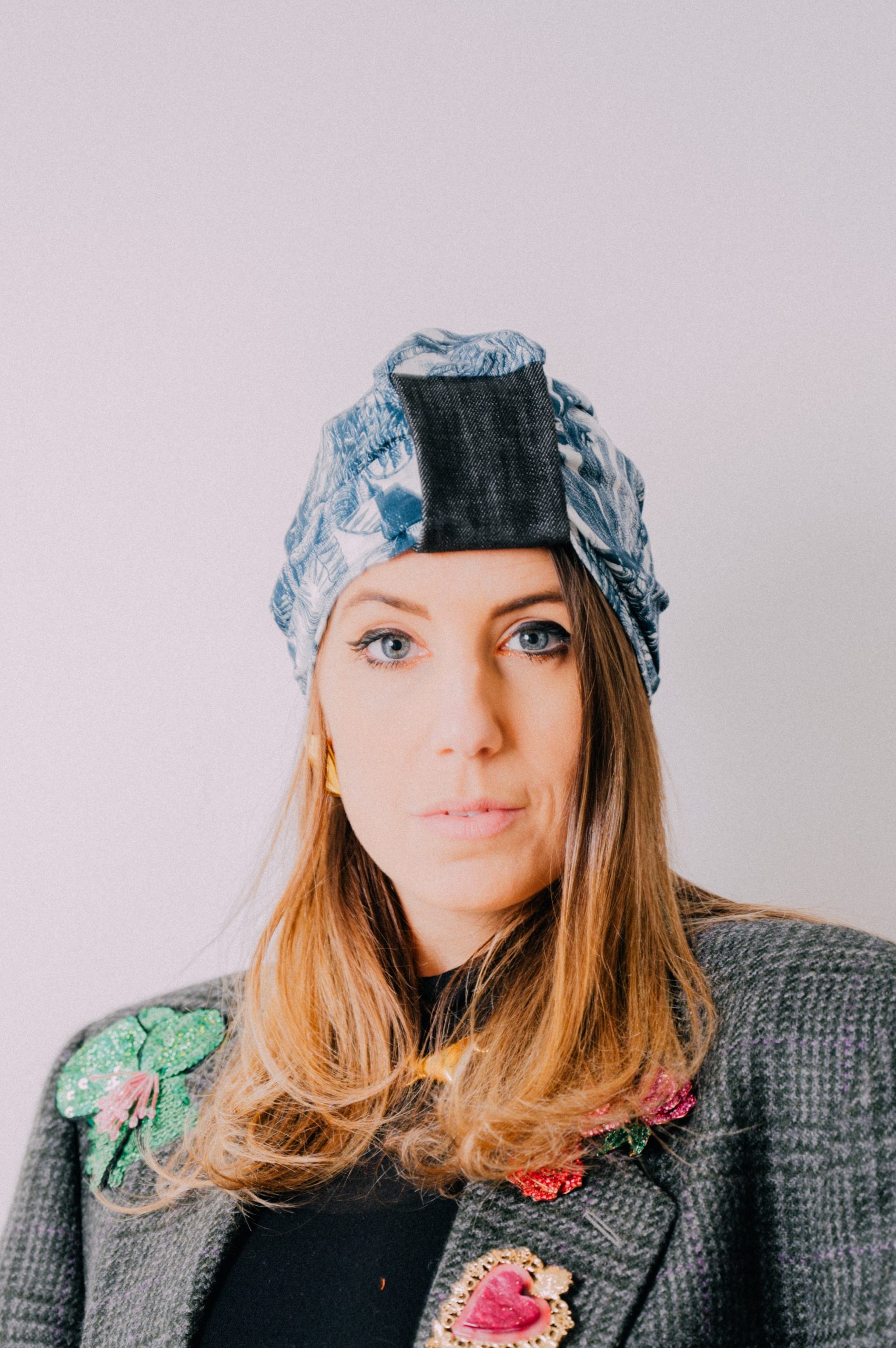 Turbante in cotone con fantasia blu - taglia S