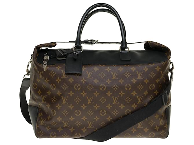 Splendida borsa Louis Vuitton Neo Greenwich Macassar in tela monogram e hardware in metallo argento Marrone Nero