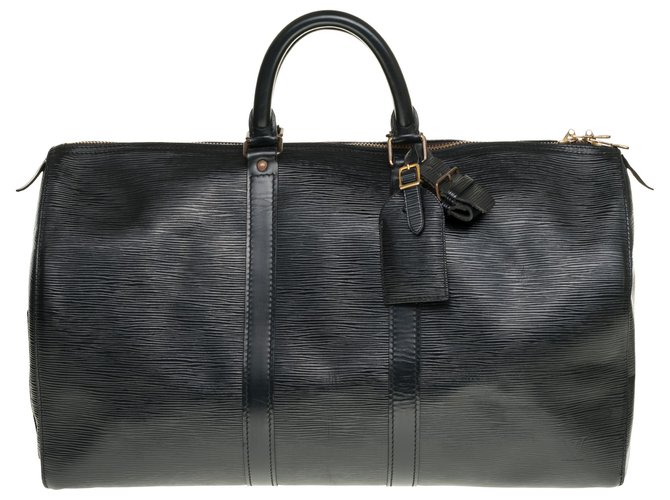 Abbesses Bellissima borsa da viaggio Louis Vuitton Keepall 45 pelle Epi nera, garniture en métal doré Nero
