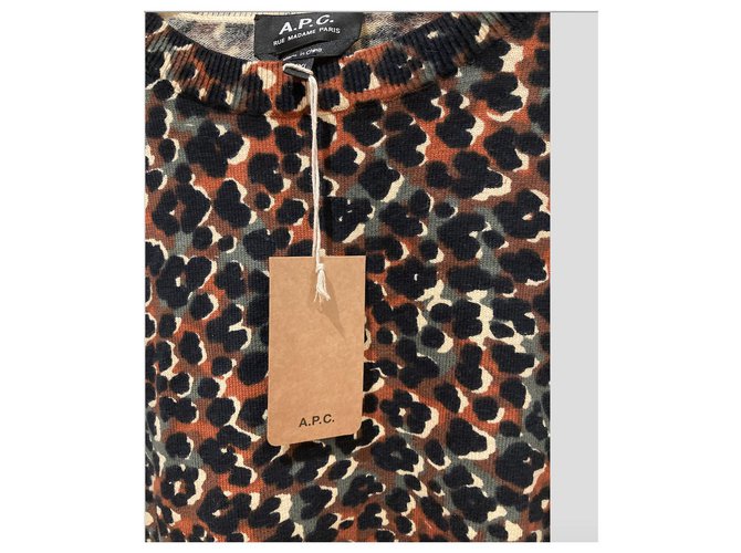 Apc Maglia multicolore in misto cotone cashmere Marrone Stampa leopardo