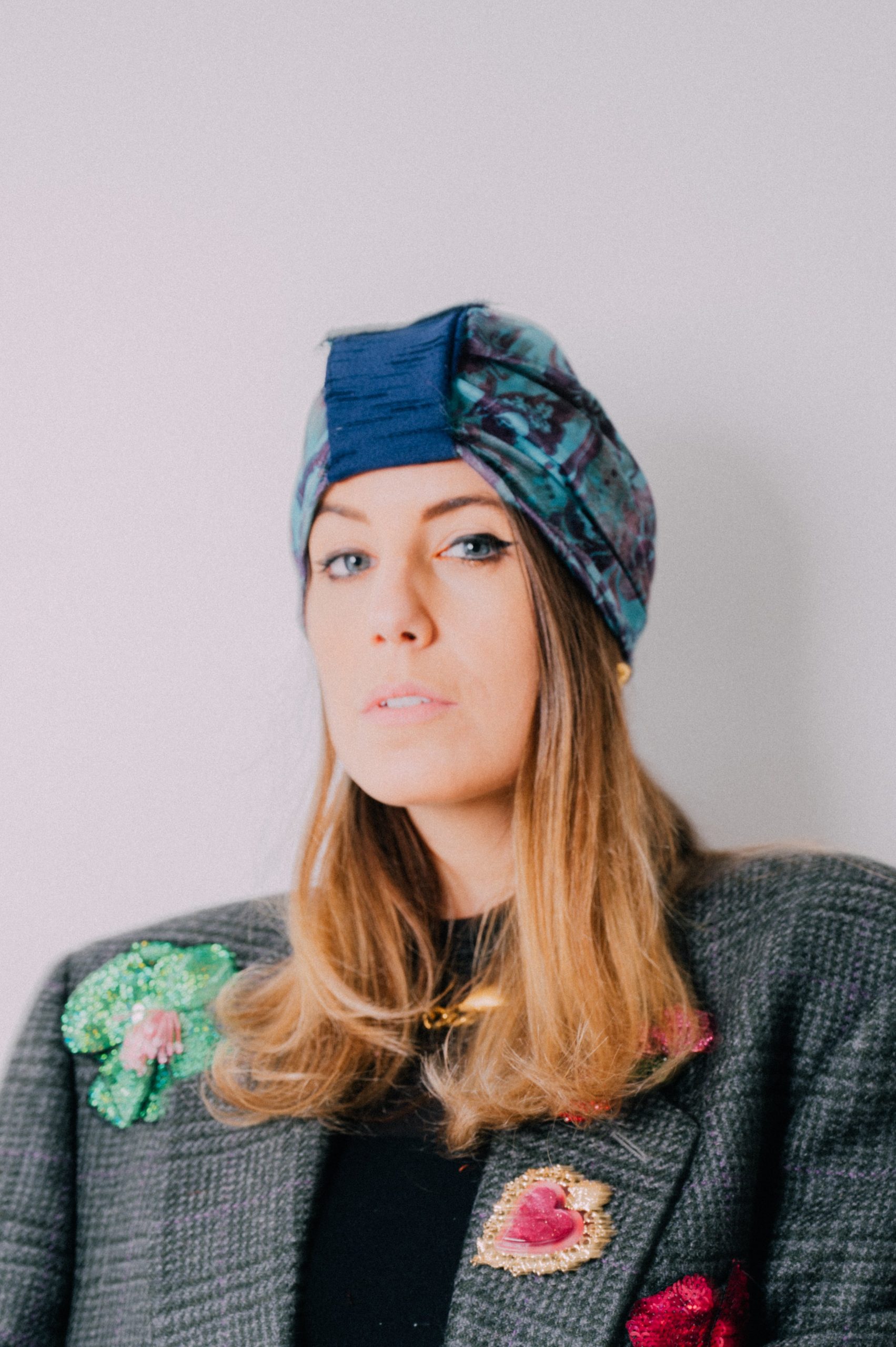 Turbante in seta azzurro - taglia S