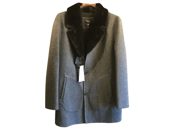 Autre Marque TORRAS Caban 100% collo in alpaca e visone Grigio antracite