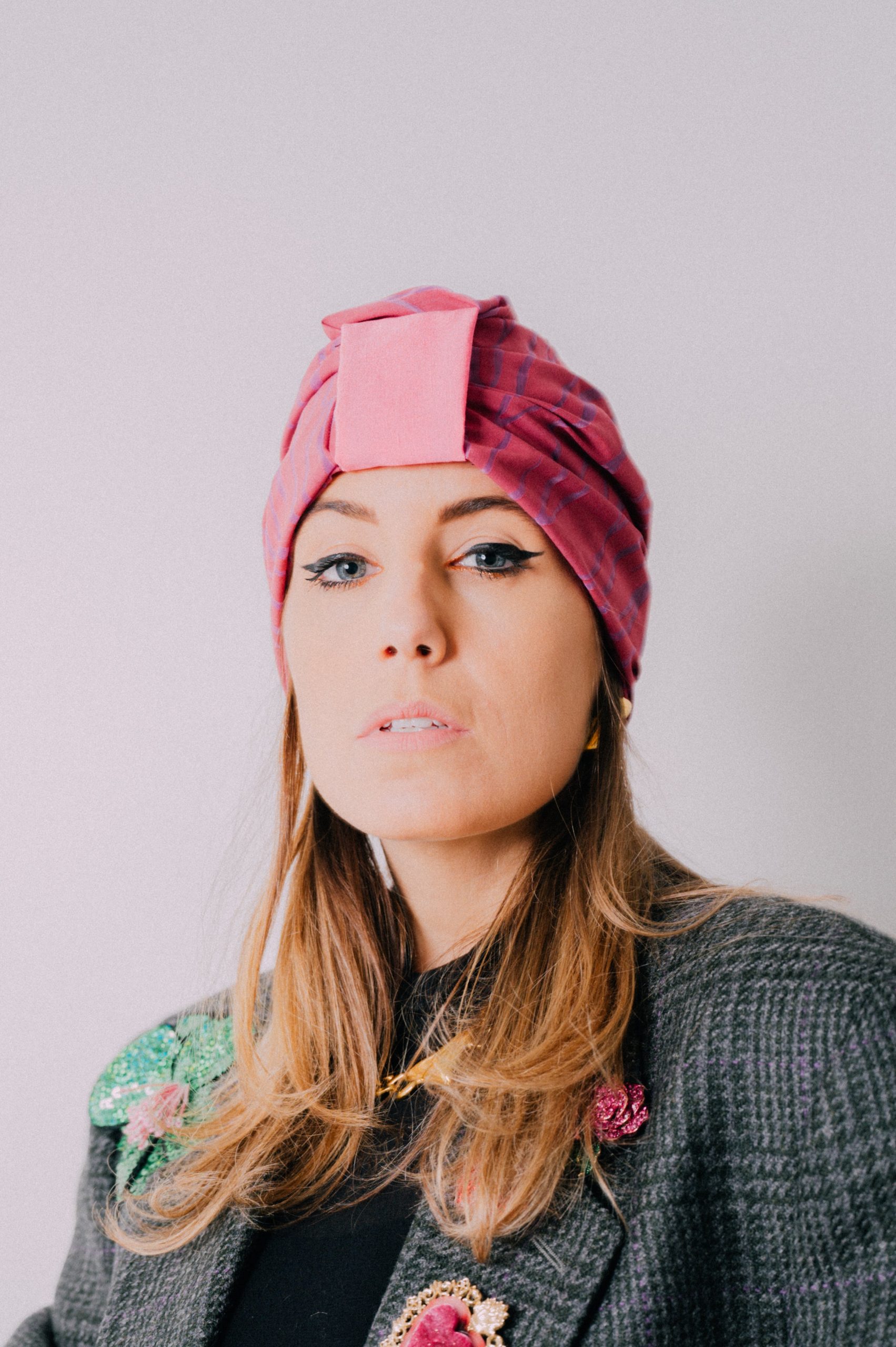 Turbante in cotone con fantasia rosa - taglia S