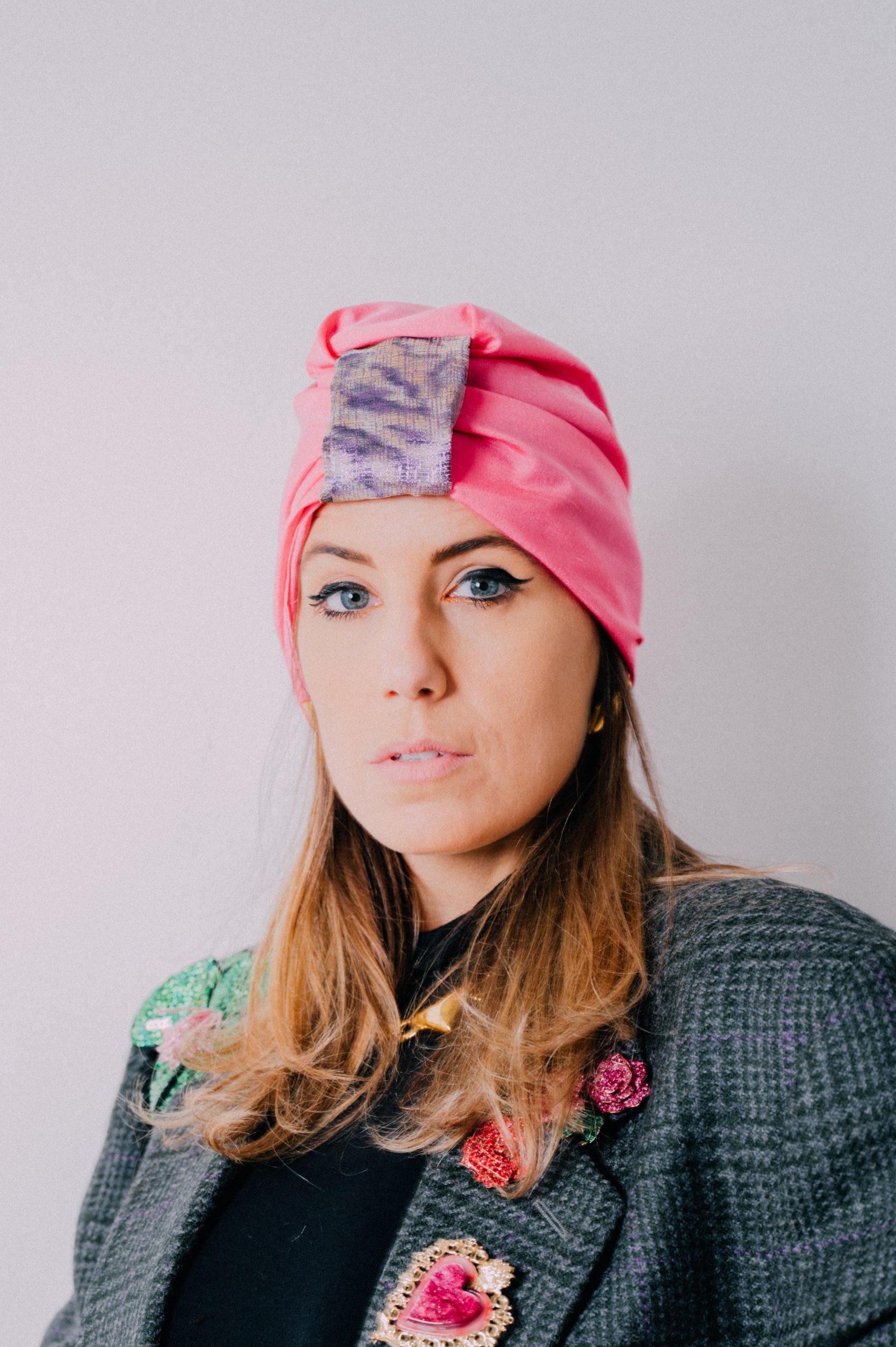 Turbante in seta rosa - taglia S