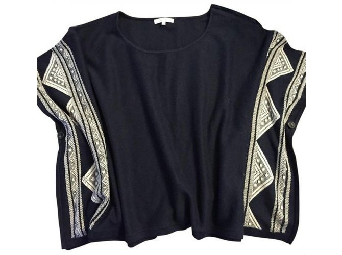 Sandro mantello con ricamo geometrico ispirato ai Navajo Blu