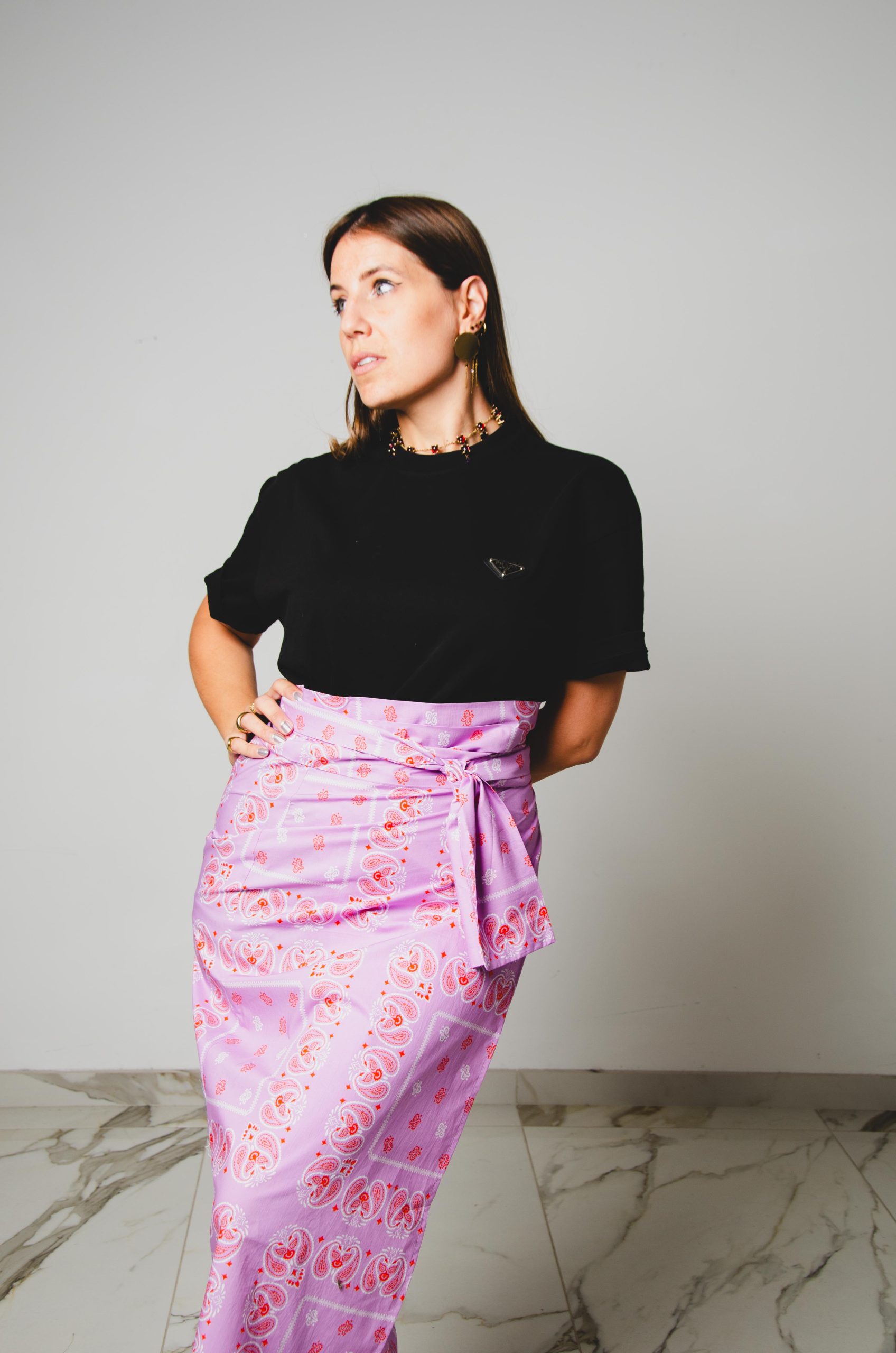 274 Gonna multiposizione MIRI in popeline cotone stampa bandana lilla