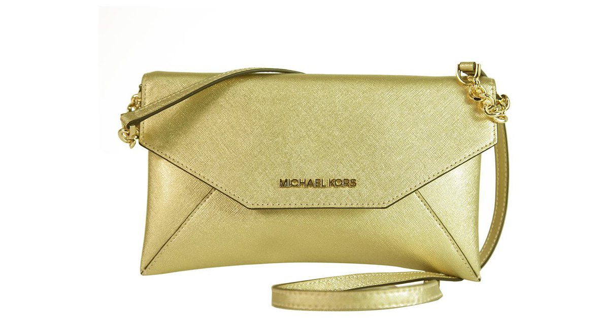 Borsa a tracolla Michael Kors Jet Set lunga in pelle dorata con pochette a catena D'oro