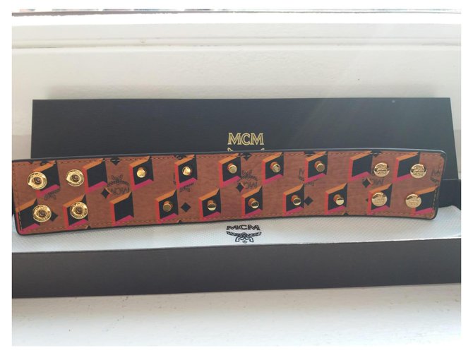 MCM Braccialetto di pelle Marrone Nero Rosa Arancione