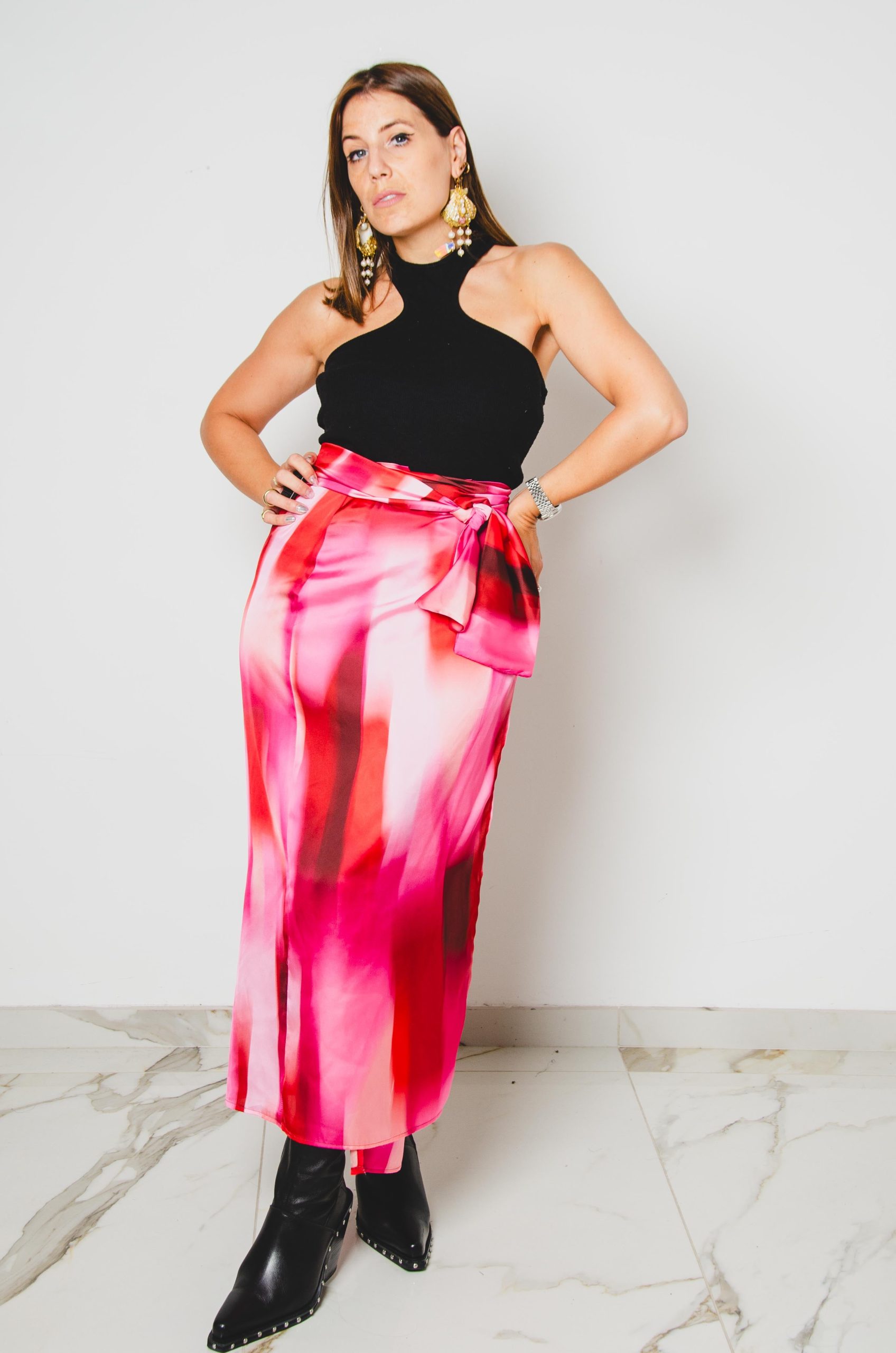 277 Gonna multiposizione MIRI in satin effetto sfumato fucsia