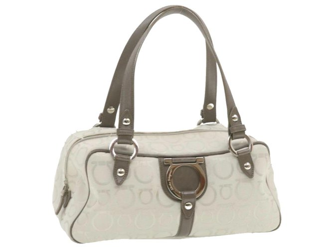 Salvatore Ferragamo Gancini Borsa a mano Tela grigia Aut. Cr754 Grigio