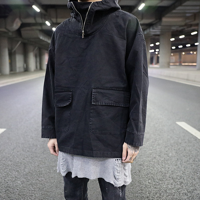 Giacchetta jeans nero con cappuccio e tasche per giovani