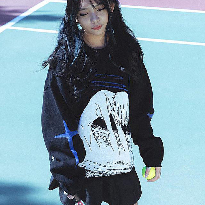 Maglione stampa manga in stile giapponese unisex