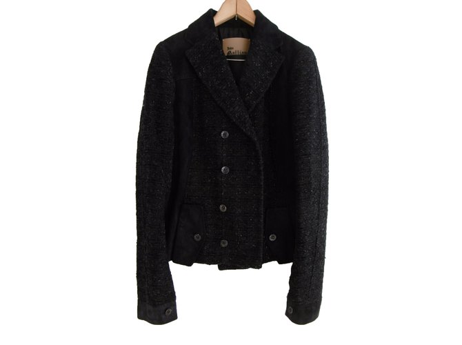 John Galliano Giacca in pelle e lana Nero