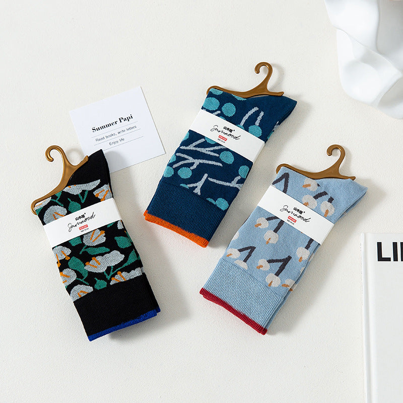 Calzini super colorati in cotone tema natura altezza media