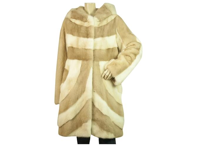 & Other Stories Cappotto giacca di pelliccia stile lunghezza al ginocchio color crema e beige di qualità suprema greca sz 44