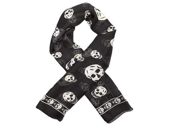 alexander mcqueen Foulard in seta Skull nero bianco