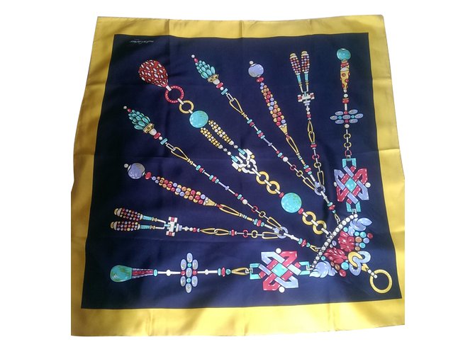 Cartier Sciarpa seta Multicolore Giallo Blu navy