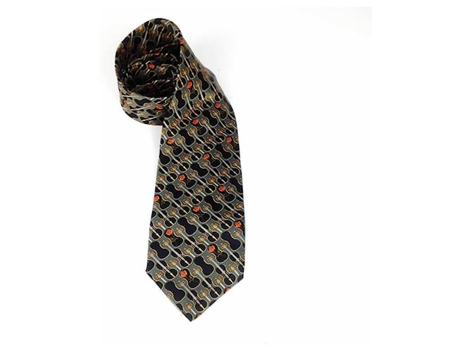 Yves Saint Laurent YSL Cravatta Seta Grigio Giallo Violino & Rose Cravatta Multicolore