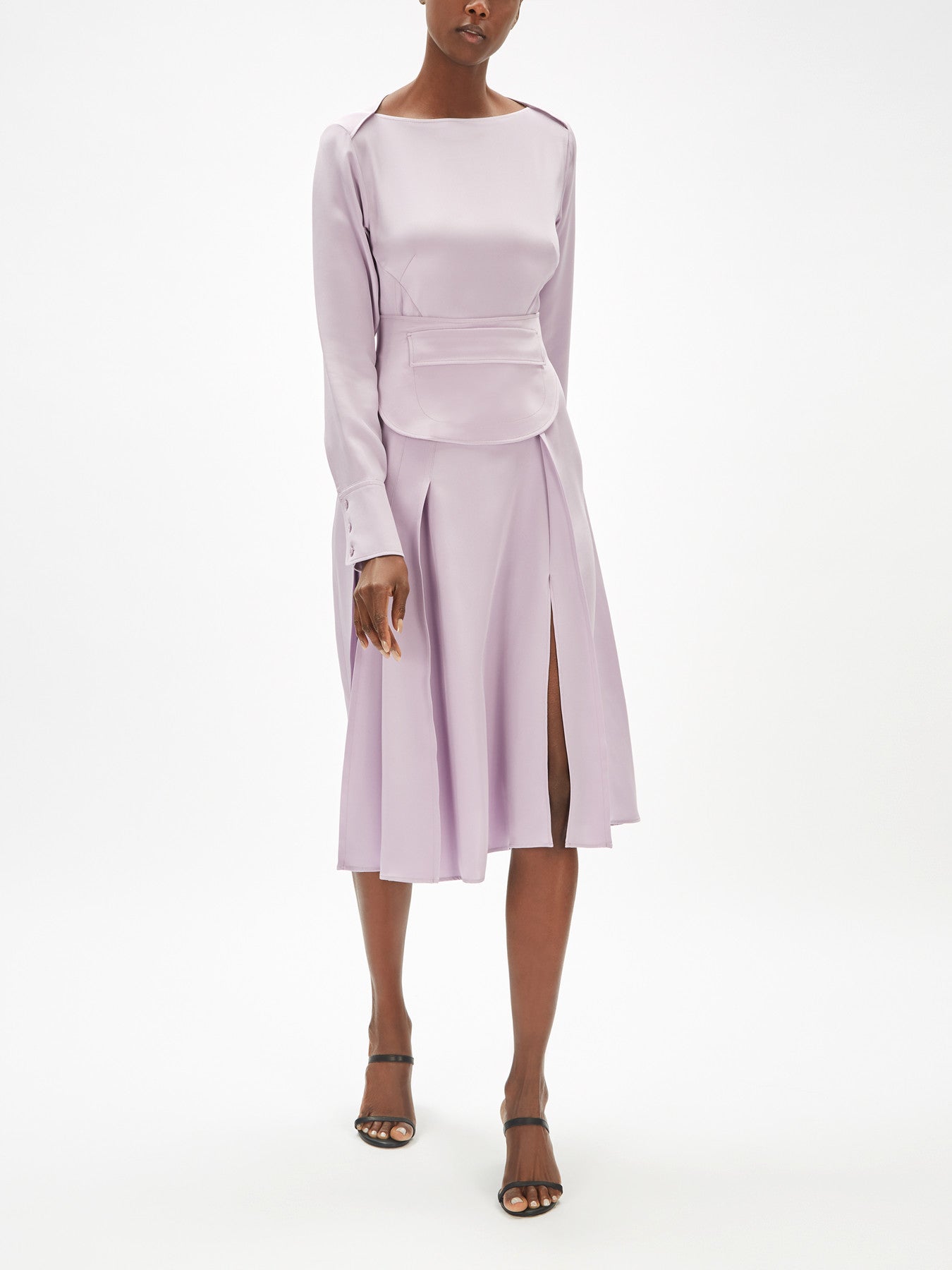 Abito in crêpe de chine in pura seta lilla