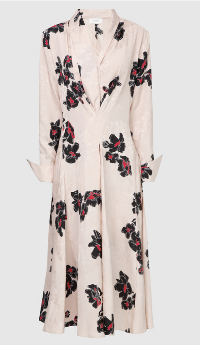 Abito midi in seta rosa con scollo a V