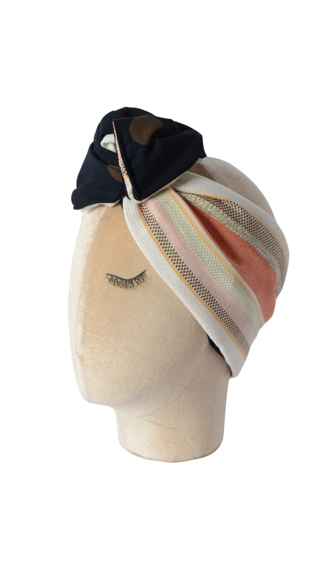 Fascia modellabile per capelli in cotone con fantasie doubleface arancione/blu