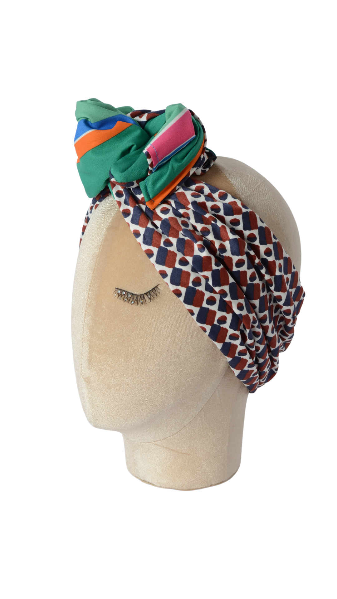 Fascia modellabile per capelli in cotone verde a righe e marrone con fantasie doubleface