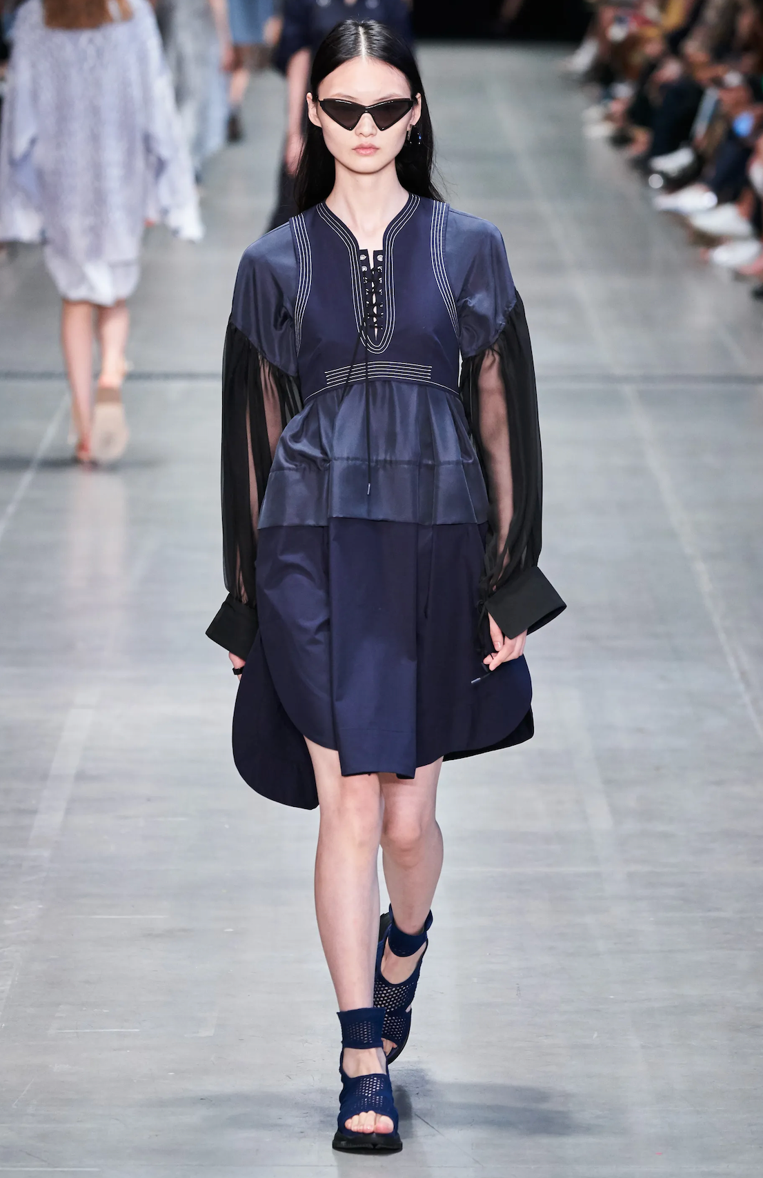 Abito ESOTICO Sportmax bustier blu  in cotone, chiffon e raso di seta e gilet