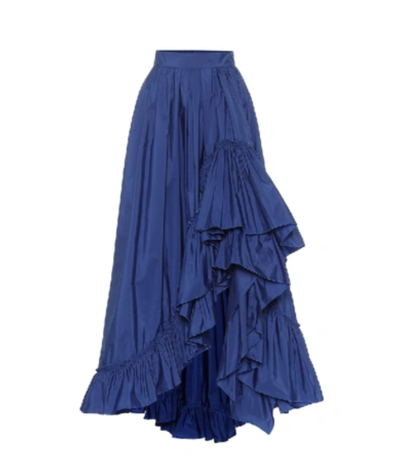 Gonna lunga  blu in taffetà di seta con balze - ABADAN