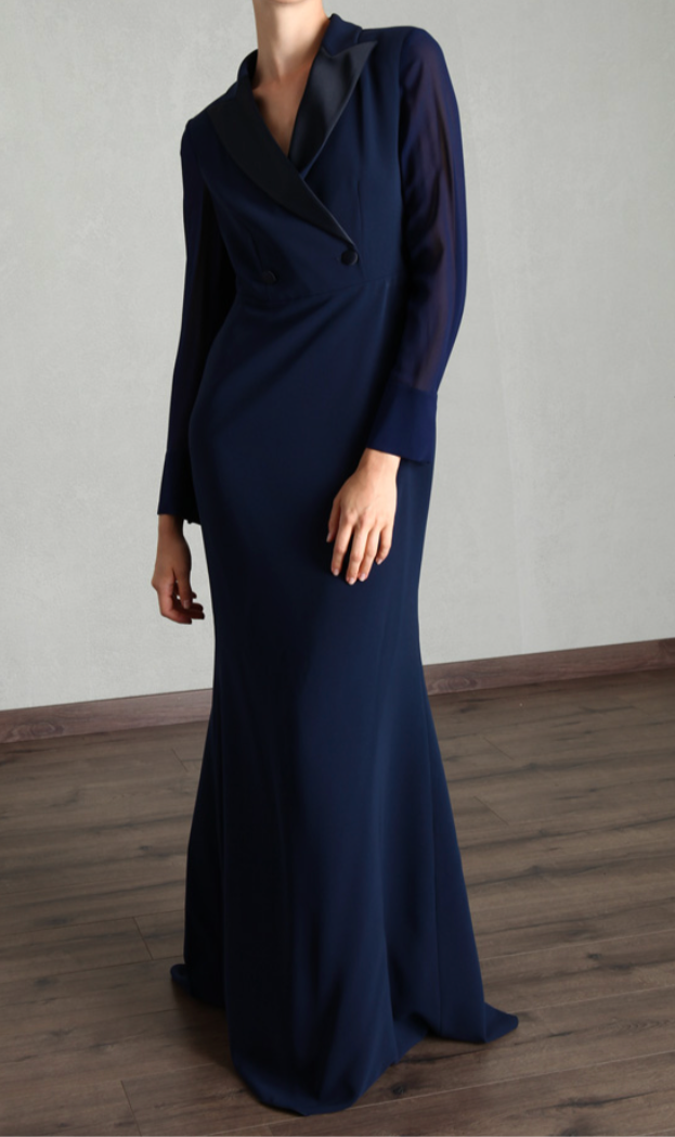 Abito lungo blu stile smoking con coda - BIMBA