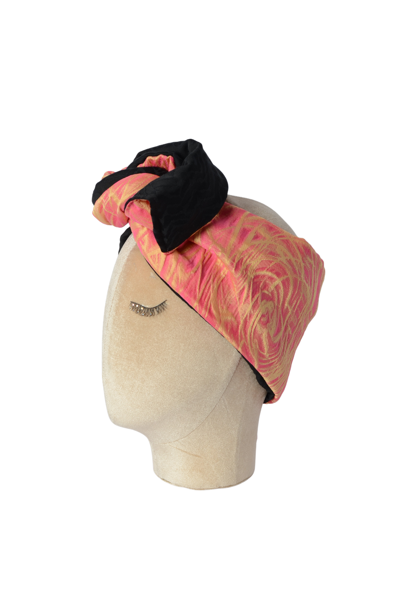 Fascia modellabile per capelli in cotone rosa a fantasie e nera double-face