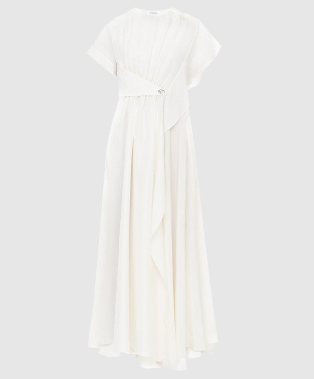 Abito dalla linea fluida in raso di seta bianco a maniche corte