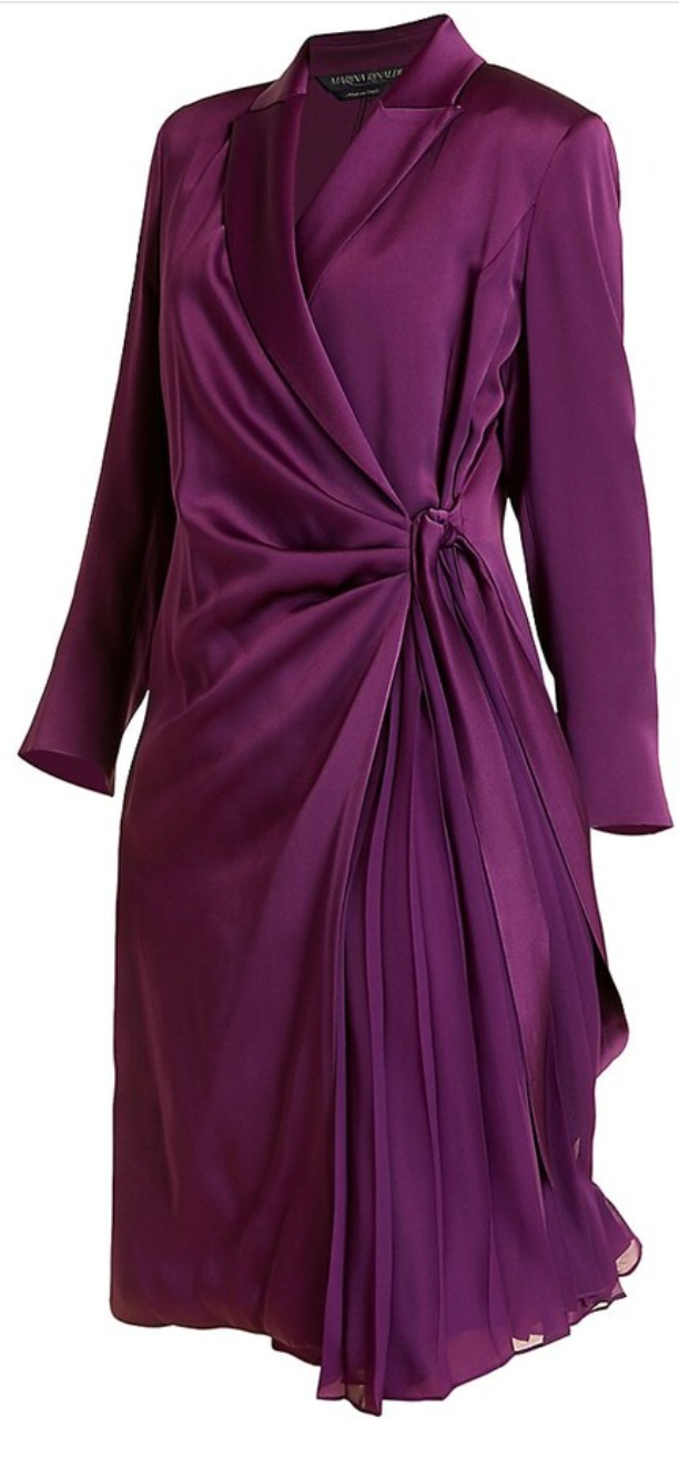 Abito a portafoglio in raso viola con plissè