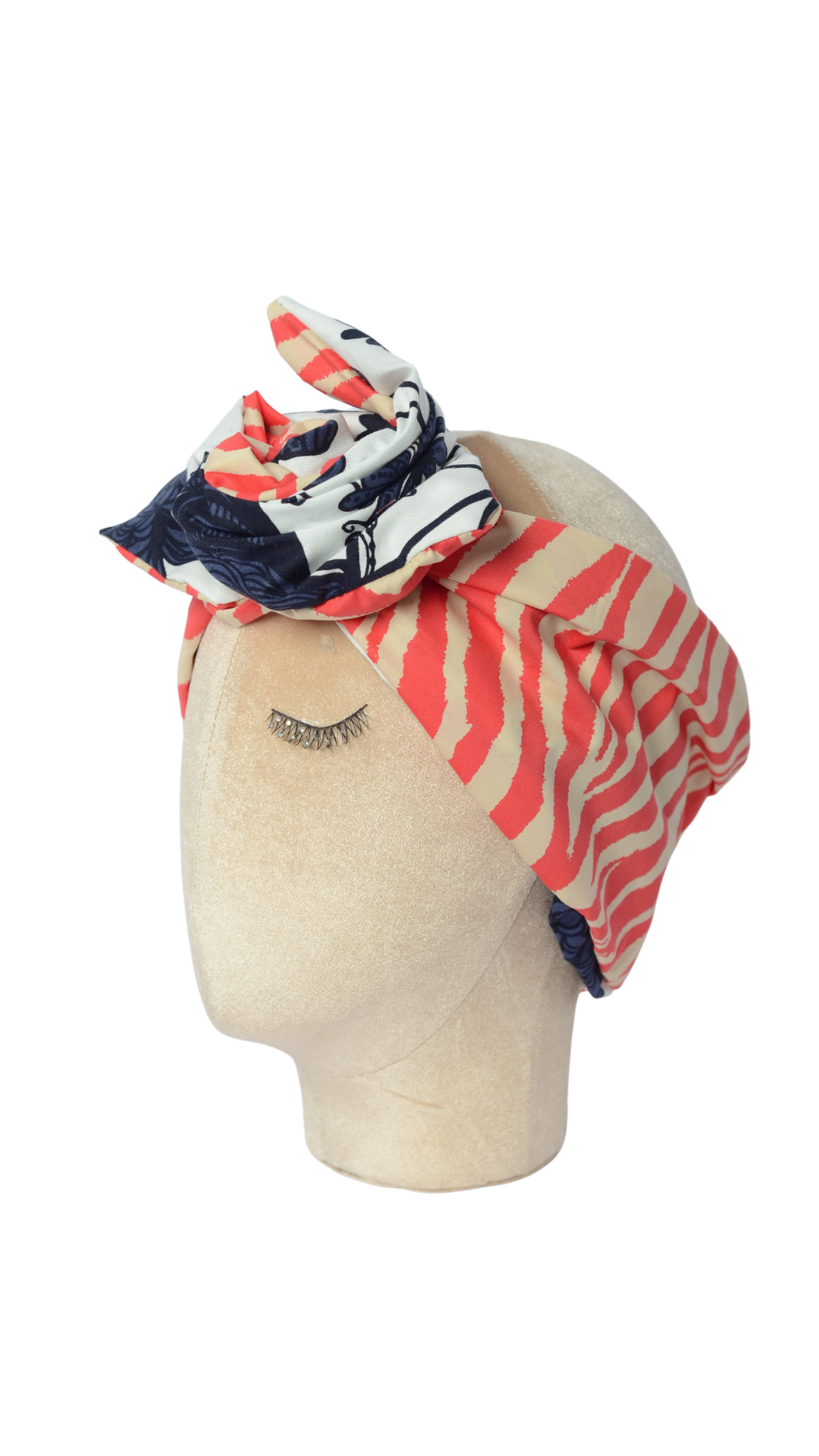 Fascia modellabile per capelli in cotone doubleface con fantasie rosso/blu