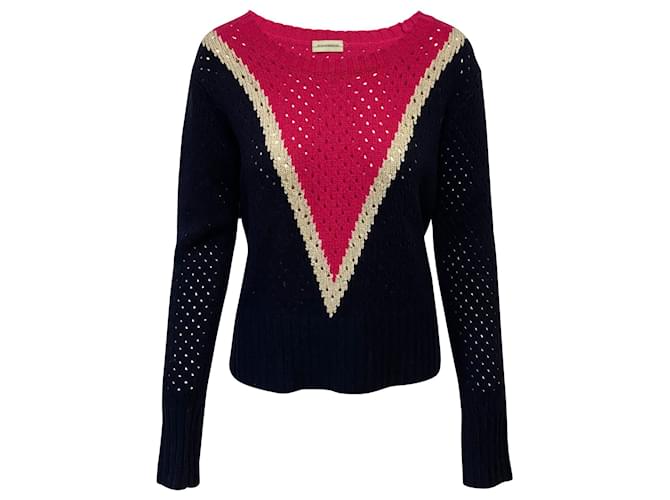 By Malene Birger Maglione Plomia a righe aperte in lana blu Stampa python