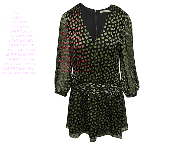 Alice + Olivia Tessie Mini Abito Fil Coupe in Viscosa Nera Nero