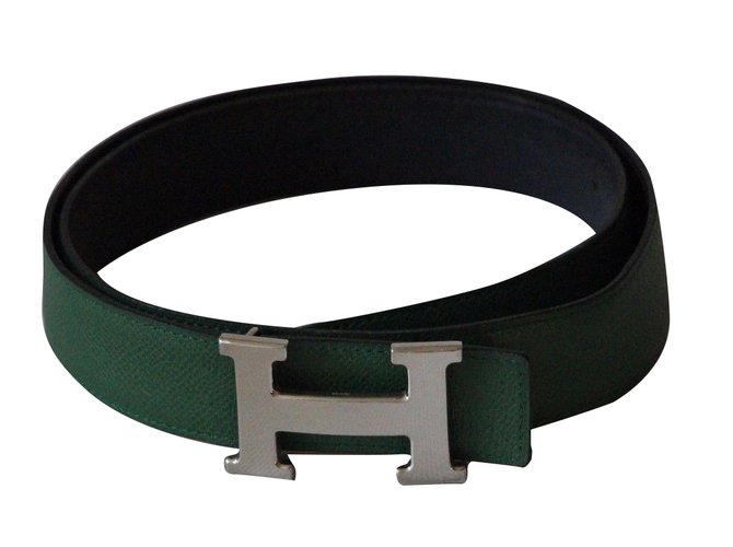 Superba fibbia della cintura H metallo argento palladié firmata Hermès Verde