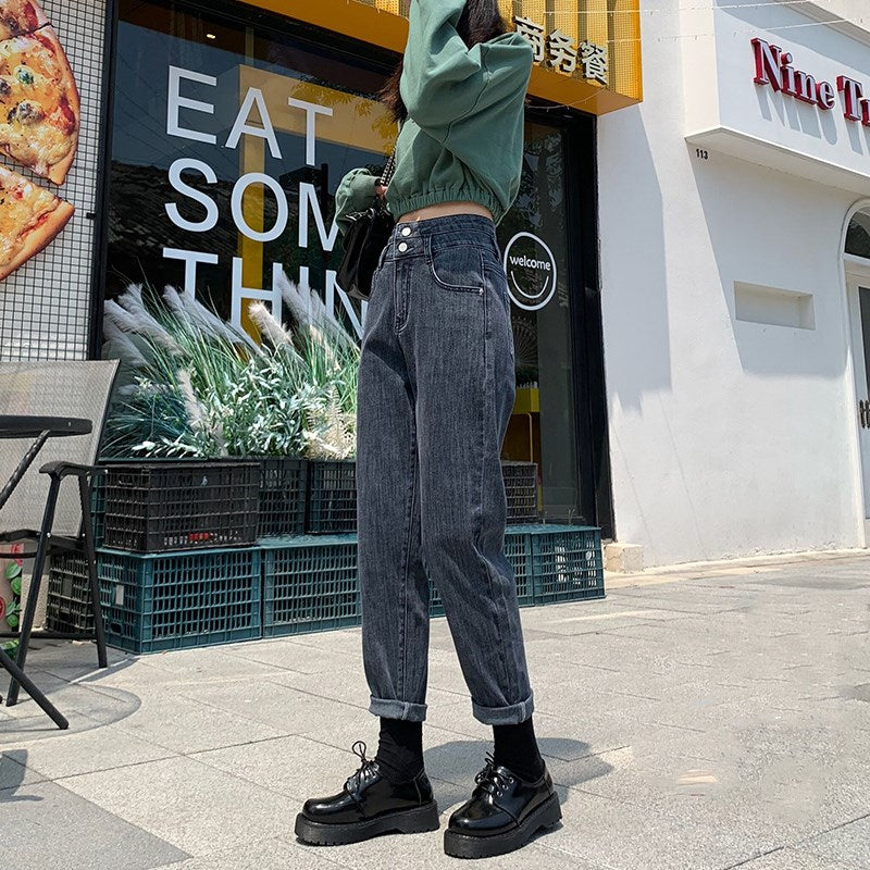 Jeans elasticizzato vita alta harem pant da donna