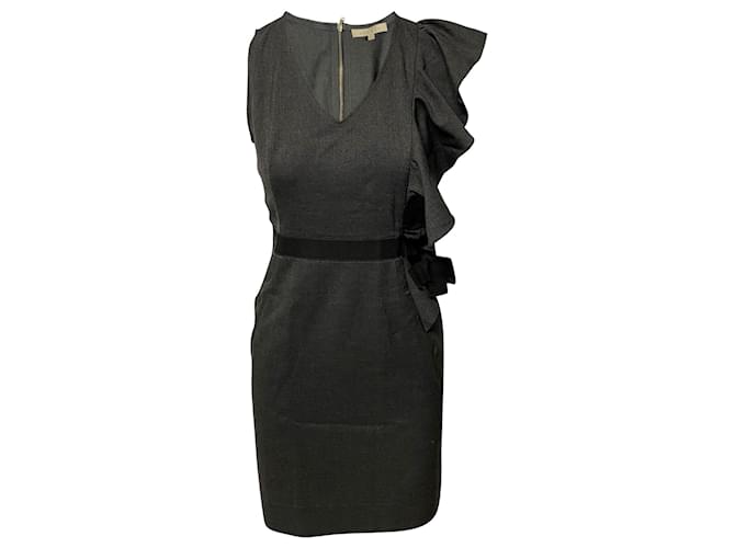 Sandro Paris Mini Abito Ruffle in Viscosa Grigia Grigio