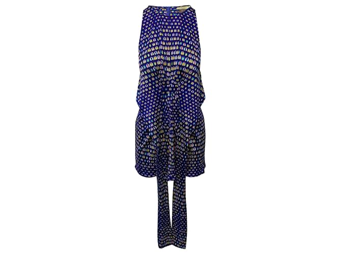 Issa London Abito a portafoglio stampato in seta blu