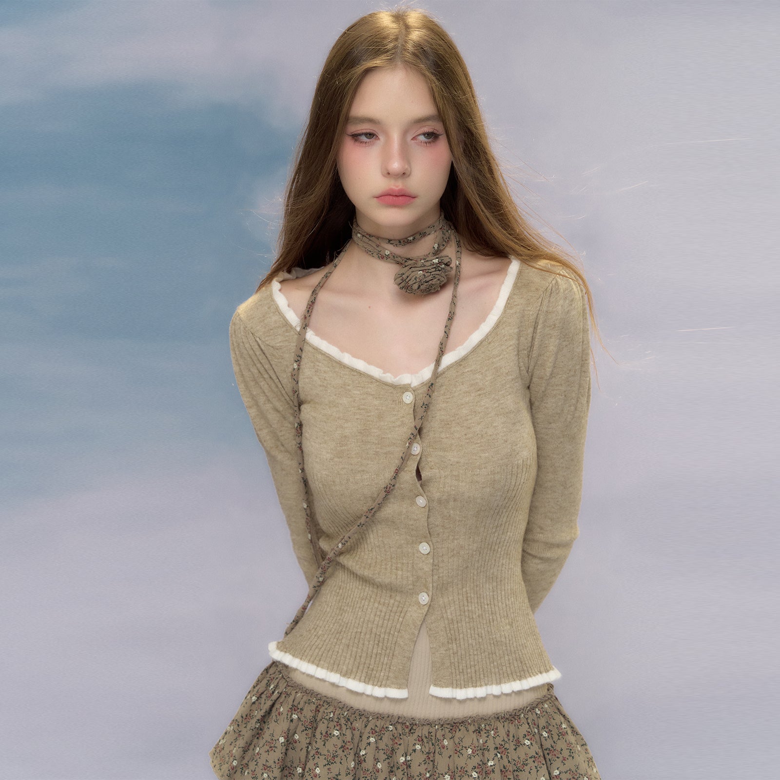 Maglia cardigan in lana e pizzo in stile vintage per ragazze