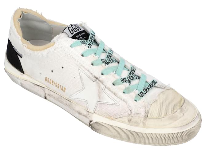 Sneaker Super-Star da Uomo Golden Goose in Canvas Bianco Nero Ice Blue
